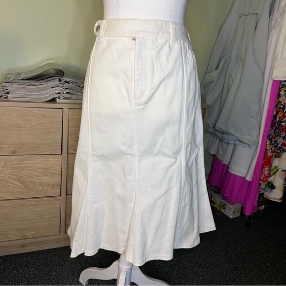 RALPH LAUREN White Jean Denim A-Line Circle Flare Knee-Length Cotton Skirt M-L - Picture 10 of 16